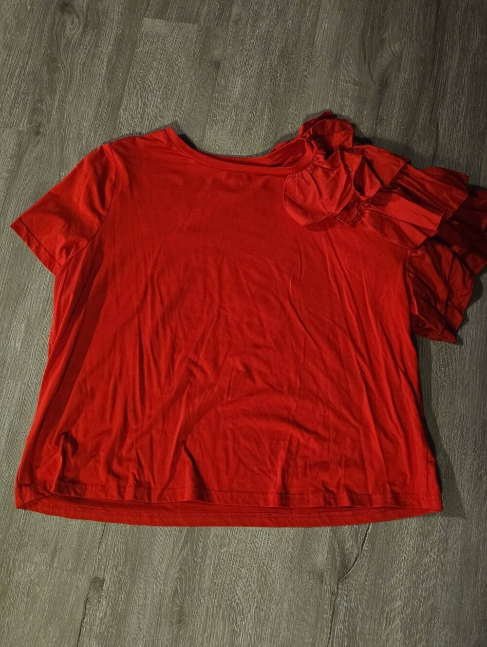 Red Women's Short Sleeve Top with Ruffle Detail
